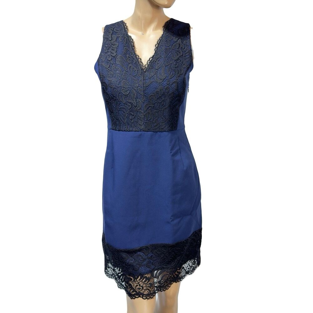 Michael Kors Women’s Blue Black Lace Sheath Dress Size 4 Sleeveless NWT $250